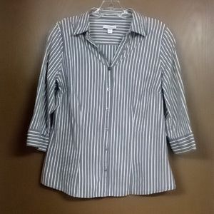 Croft & Barrow 3/4 Sleeve Striped Button Down Top